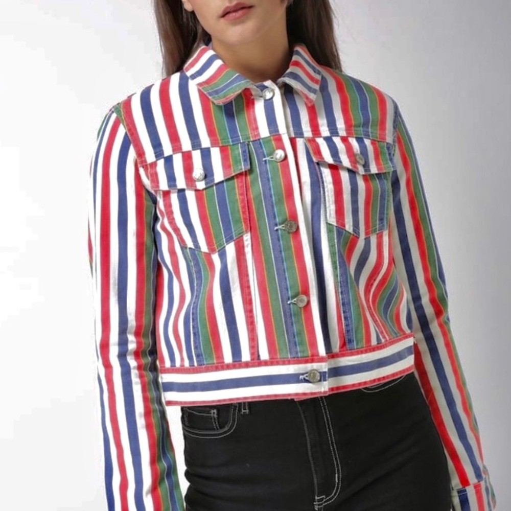 Striped denim jacket. Size M. Forever 21.